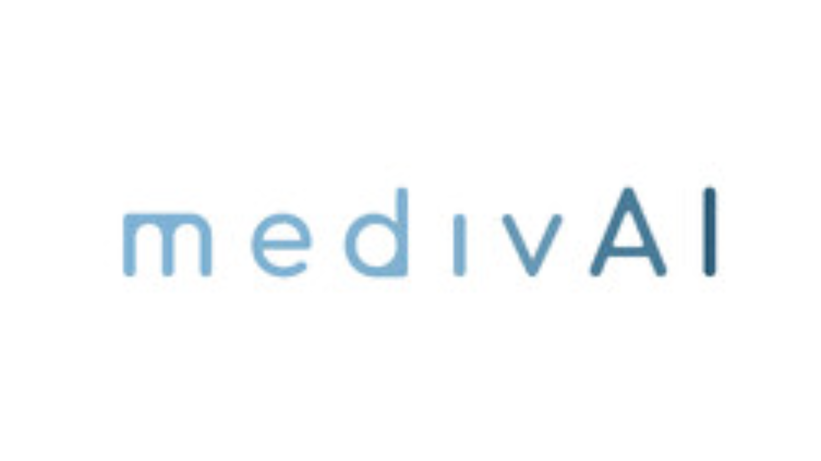شعار شركة MedivAI الناشئة يضم اسم علامة Health Tech بتصميم أنيق وعصري مع نظام ألوان أزرق وأبيض.