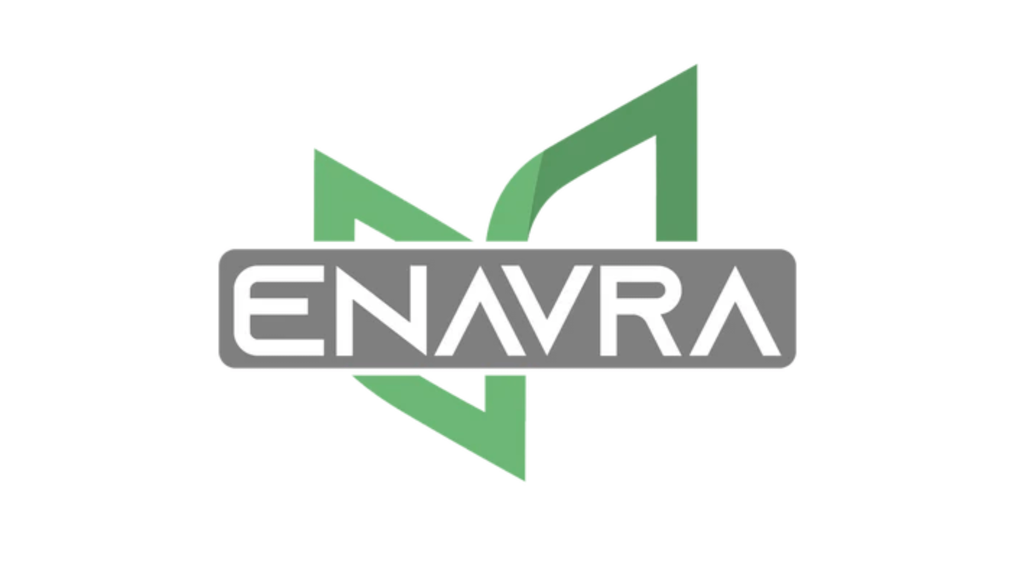 Social Impact شعار شركة Enavra الناشئة على خلفية بيضاء، بتصميم عصري مع اسم العلامة التجارية بخط عريض.